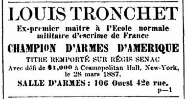 1887 New York advertisement for Louis Tronchet